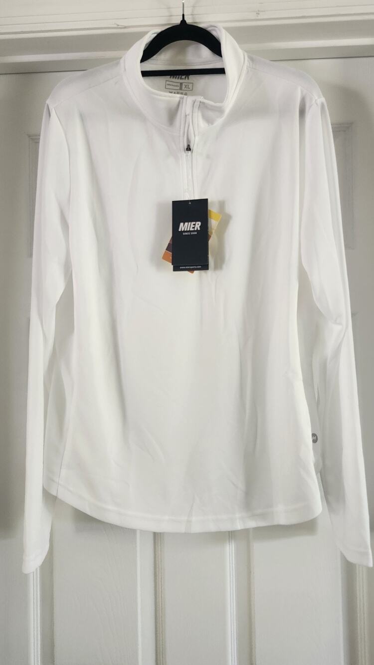 MIER Men's XL Quarter Zip Pullover White Dry Fit Long Sleeve Sun Shirt NWT Mt34